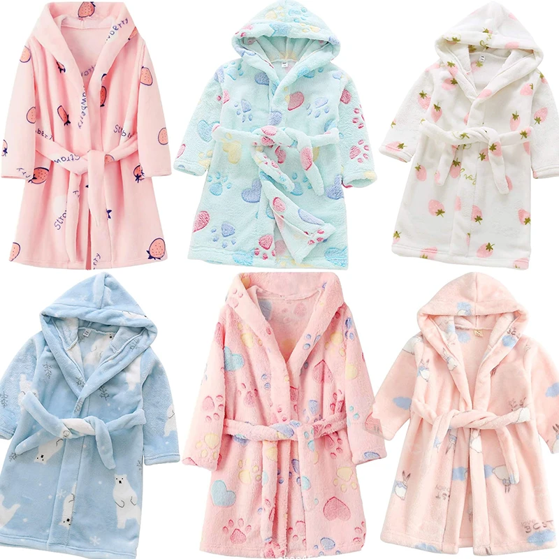 CHINEE Boys Girls Hooded Robes Fashion Girls Boys Sleepwear Pajama Bathrobes Winter Children's Warm Bathrobes
