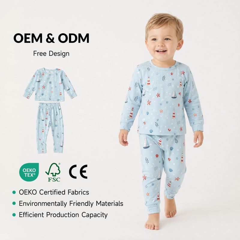 CHINEE Boys Pajamas Set Tencel Modal Kids Sleepwear Printed Two Piece Soft Long Sleeve Toddler PJs