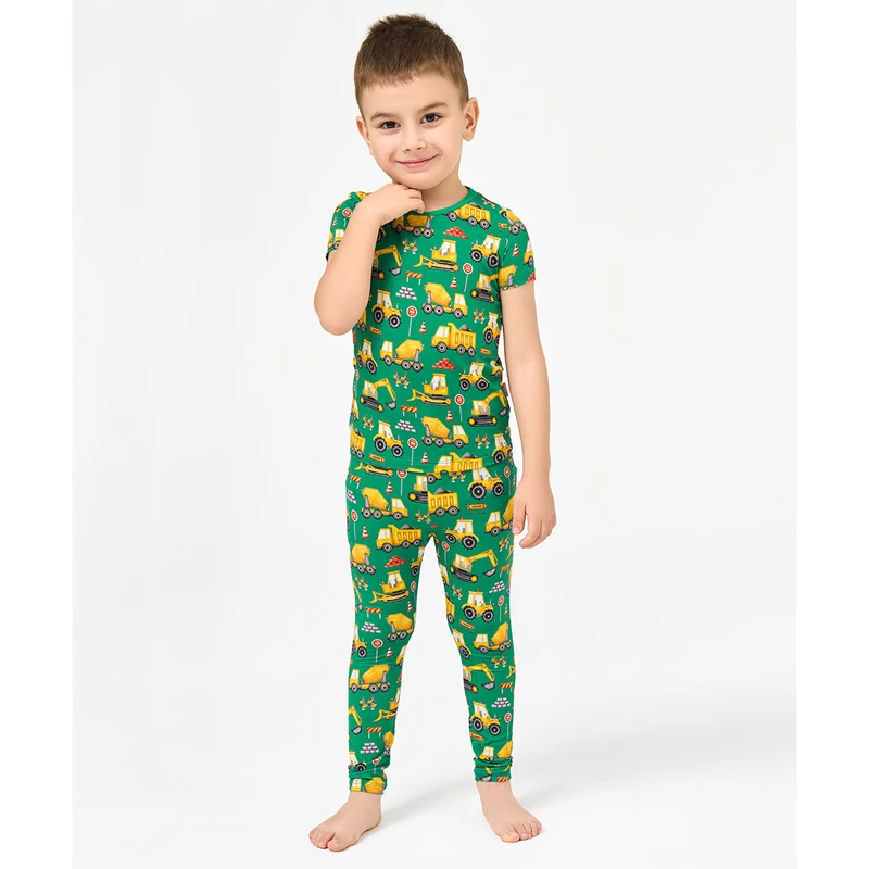 CHINEE Boy's Toddler Short Sleeve Printed Spandex Bamboo Fiber Pajamas Comfortable Loungewear & Homewear for Children