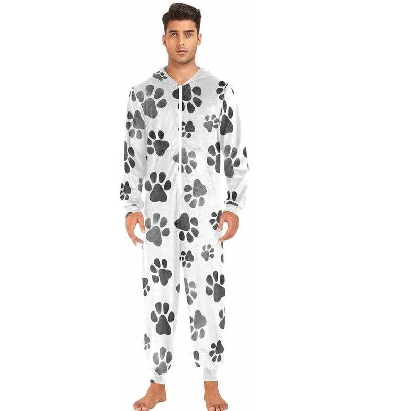 CHINEE Breathable Fleece Embroidered Printed Men Teddy Onesie Sleep Lounge Adult Sleepwear One Piece Pajamas