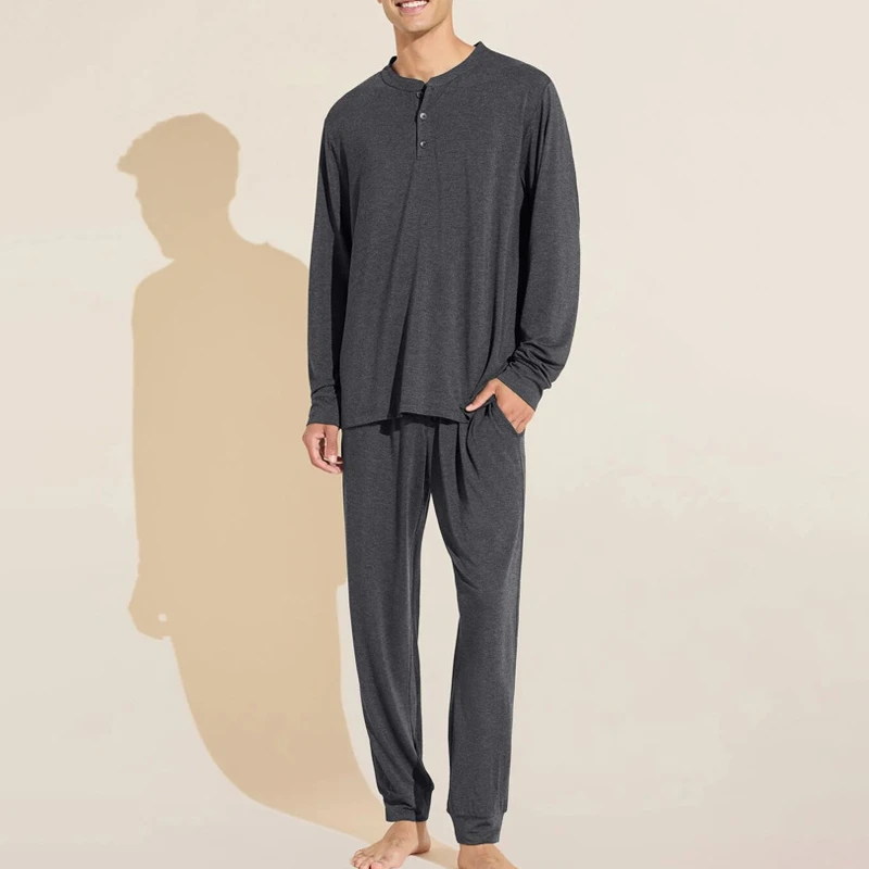 CHINEE Breathable Men Bamboo Pajamas Comfortable Men's Pajamas Sleepwear Set Mens Pyjamas Bamboo Fabric Loungewear Sets
