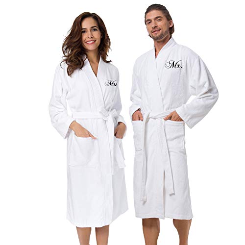 CHINEE Bridal Mr Mrs Couples Robe Set 2 Piece Terry Cotton Polyester V Neck Matching Bathrobe For Men Women Monogrammed Engagement