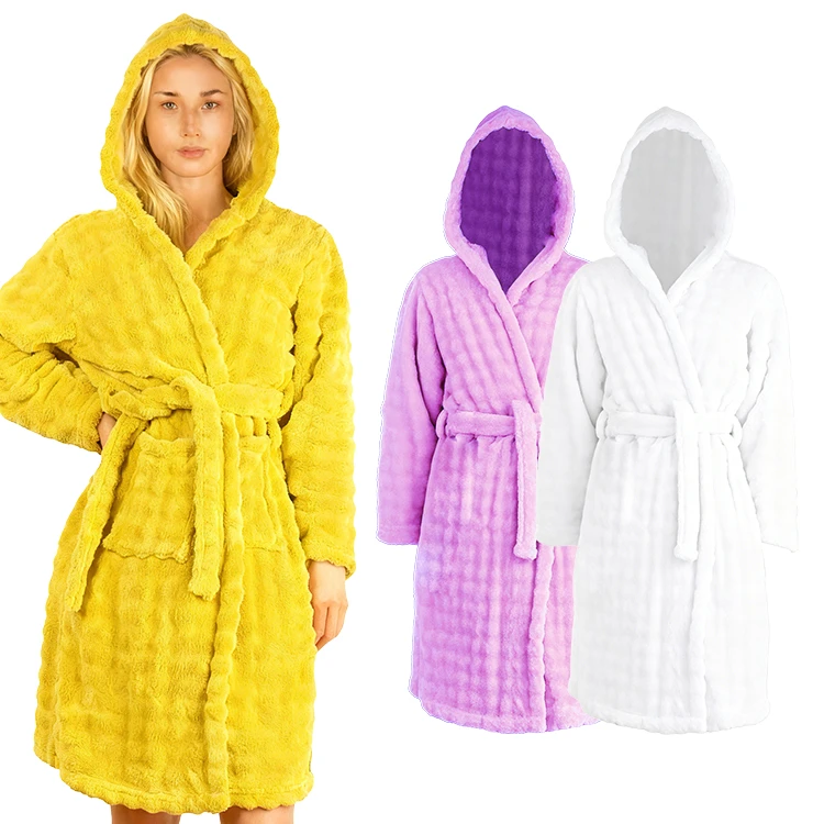 CHINEE Bubble Fleece Padded Bathrobe for Women Solid Front Long Robe Warm Winter Wear With Belt