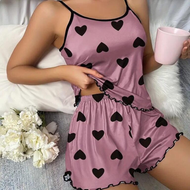 CHINEE-Butterfly-Print-Womens-Plus-Size-Comfortable-Night-Pajamas-Set-Camisole-Elastic-Shorts-2-Pieces