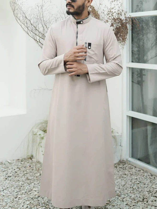 CHINEE CCY Turkish Dubai Casual Men's Robe Loose Fitting Stand Collar Middle Eastern Style Men Thobes New Arrival Men's Bou Bou
