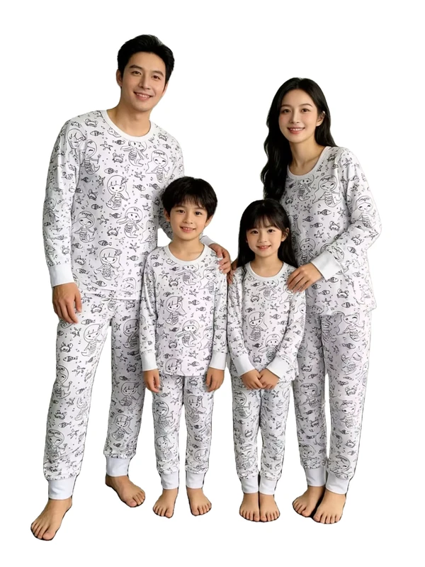 CHINEE-CPC-Certificate-Custom-95-Cotton-5-Spandex-Coloring-Pajamas-Women-Men-Sleepwear-Doodle-Pjs-Family-Pajamas-Matching-Sets