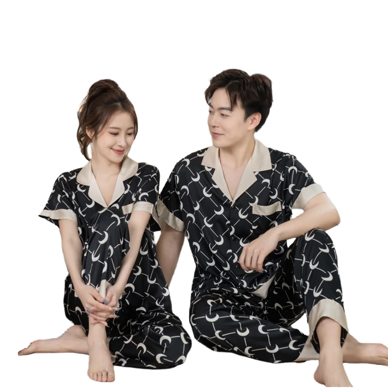 CHINEE Casual 1 Piece Knitted Breathable Men's Short Sleeve Solid Pattern Pajama Set Tops Pants Home Wear 100% Polyester