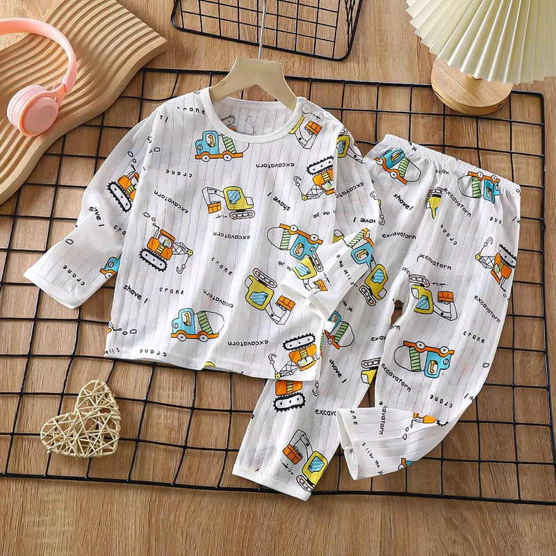 CHINEE Casual Long Sleeve Summer Cartoon Printed Kids Pajamas Cotton Baby Girls Boys Sleepwear for Kids Pjs Pyjamas