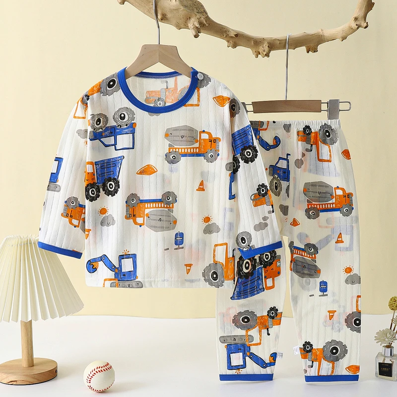 CHINEE Children Baby Pajama Set Pure Cotton Moisture Wicking Cartoon Long Sleeve Spring Summer Thin Loungewear for Girls