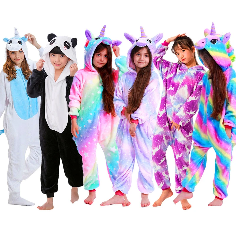 CHINEE Children Cartoon Pajamas Winter Sleepwear Boys Onesies Girls Pajamas Sets Unicorn Totoro Panda Animal Kids Pyjamas Pijama