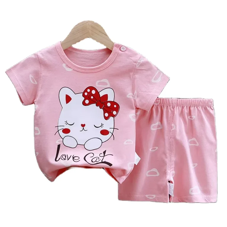 CHINEE-Children-Clothes-Fashion-Cartoon-Pattern-Pajama-Set-Breathable-Short-Sleeve-Pajama-Set-Baby-Sleepwear-Kids-Nighty-Baby-Soft-Pjs