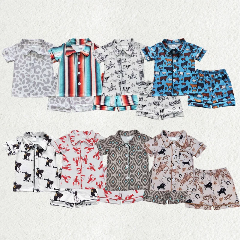 CHINEE Children Clothing Toddler Boys Summer 2PCS Pajama Sets Short Sleeve Lapel Shirt Western Print Short Pants Sleepwear