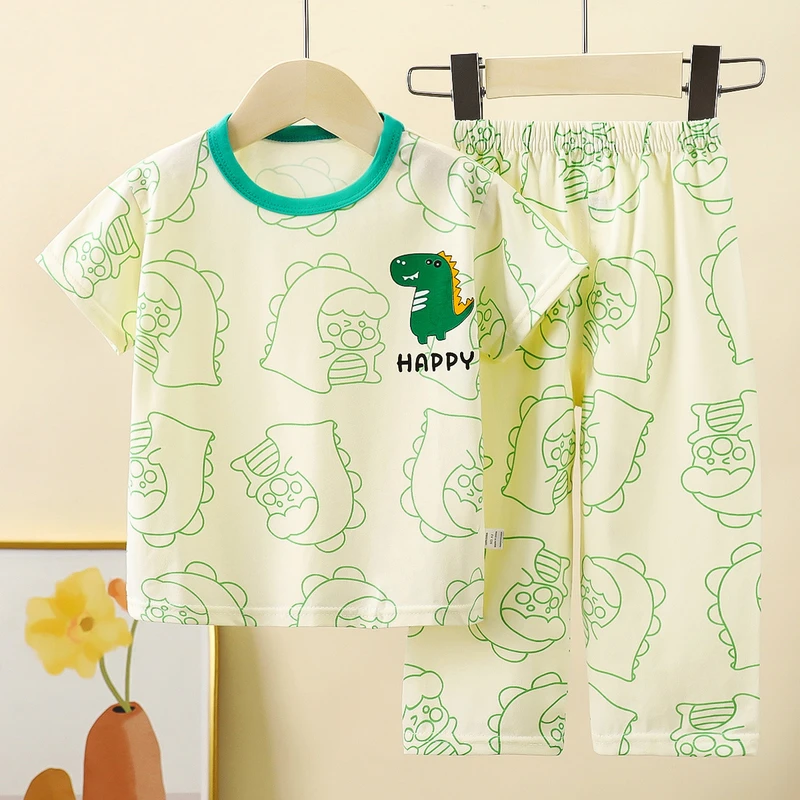 CHINEE Children Pajamas Kids Sleeping Clothes Girls Boys Short Sleeve Sleepwear Toddler Cartoon Pajamas Set 2PCS Children Clothing Set