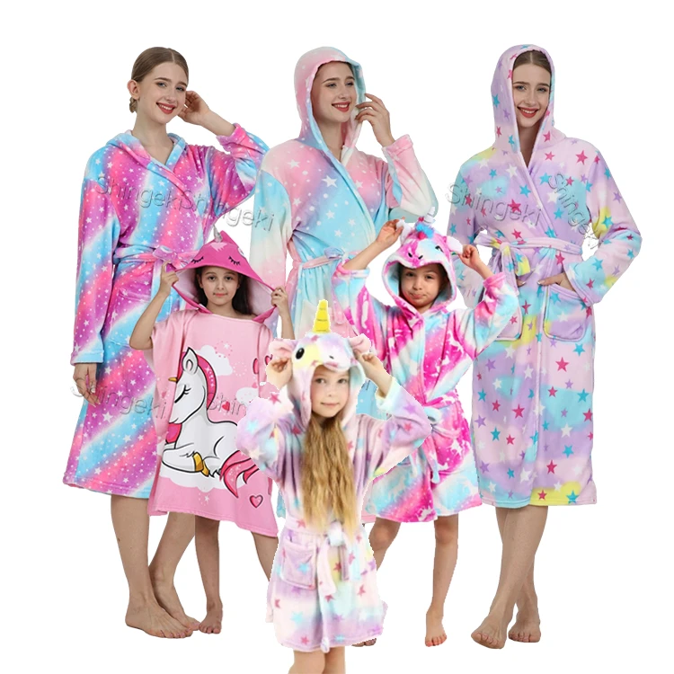 CHINEE-Children-Unicorn-Bathrobes-Cartoon-Fleece-Sleepwear-Flannel-Custom-Zipper-Pijamas-Women-Hotel-Bath-Robes