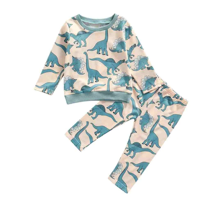 CHINEE Children's 2 Piece Bamboo Cotton Knitted Long Sleeve Winter Pajama Set for Kids Print Pattern Baby Sets