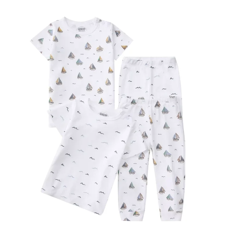 CHINEE-Childrens-Clothing-4-Pieces-Cotton-Pajama-Set-Short-Sleeve-T-Shirt-Trousers-Kids-Sleep-Wear