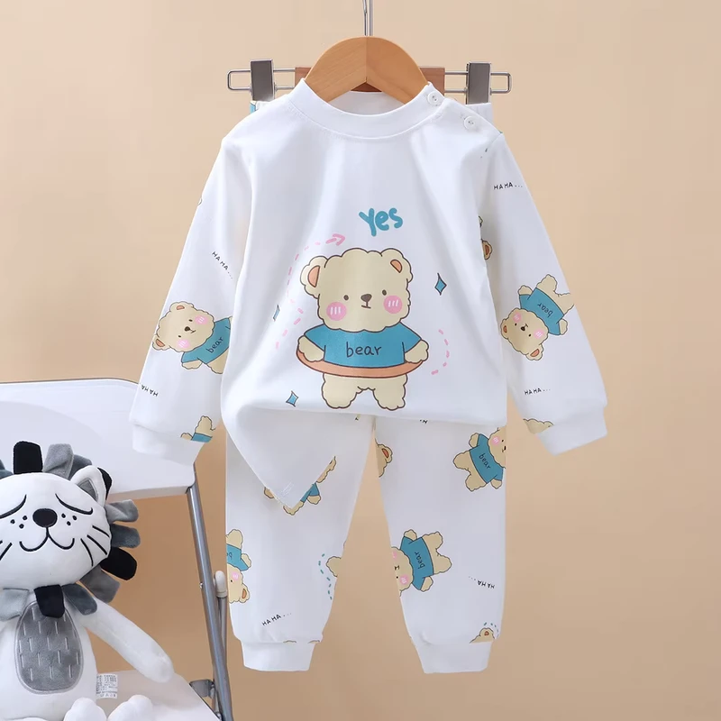 CHINEE Children's Pajamas Autumn Winter Boys Cotton Long Sleeve Pyjamas Girl Sleepwear Cartoon Printed Long Sleeve Baby Pjs Home Wear