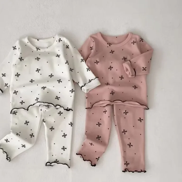 CHINEE-Childrens-Pajamas-Set-Bow-Printed-Toddler-Girls-Long-sleeved-Home-Wear-Clothing-Cute-Soft-Kids-Sleepwear