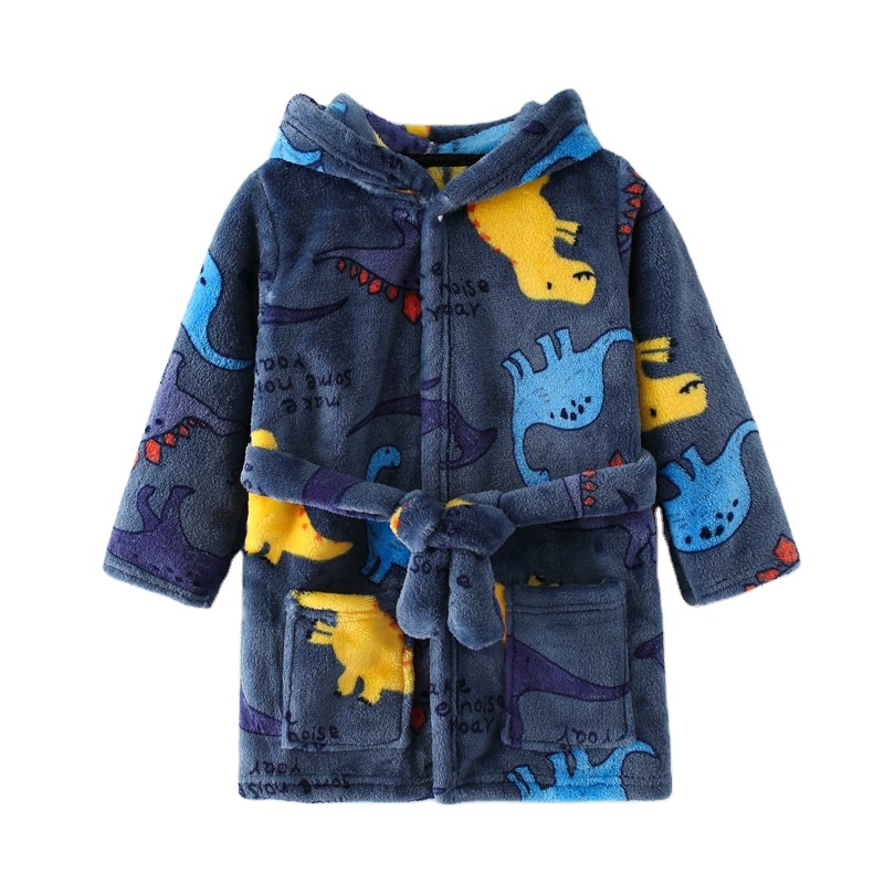 CHINEE Children's Sleeping Robes for Boys and Girls Winter Bathrobes Baby Home Wear Pajamas Cartoon Flannel Hooded Children's Clothing