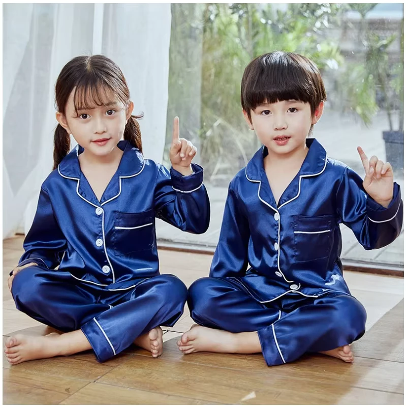 CHINEE Children's Solid Color Autumn Pajamas Long Sleeve Pants Set Baby Pajamas Clothes Set Kids Sleepwear