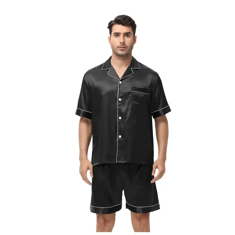 CHINEE China Factory Mens Satin Plus Size Mens Pajamas Set Short Sleeve Trousers Sleepwear Leisure Pajamas Night Pijamas for Home Wear