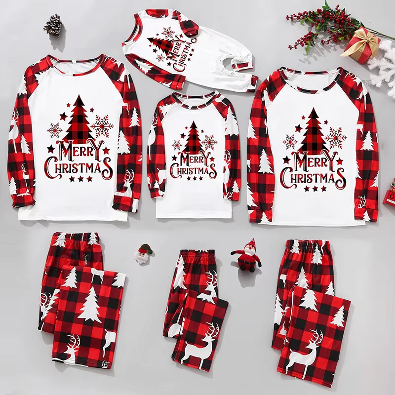 CHINEE Christmas Family Matching Pajamas Christmas Pjs Holiday Nightwear Sleepwear Sets Long Sleeve Pjs