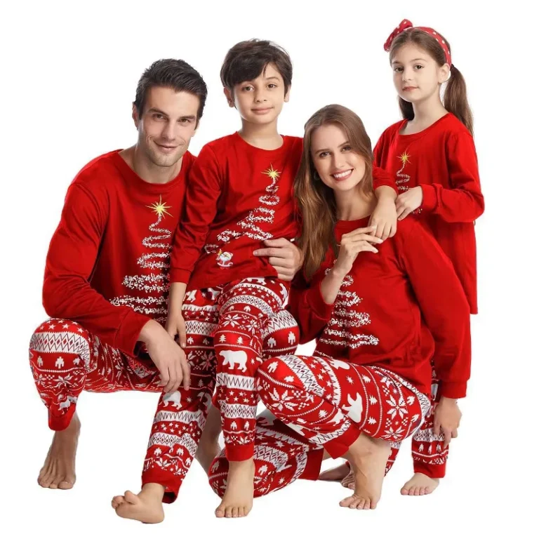 CHINEE-Christmas-Family-Matching-Pajamas-Set-for-Family-Elastic-Waist-Closure-Breathable-and-Comfortable-for-Autumn-Winter-Christmas