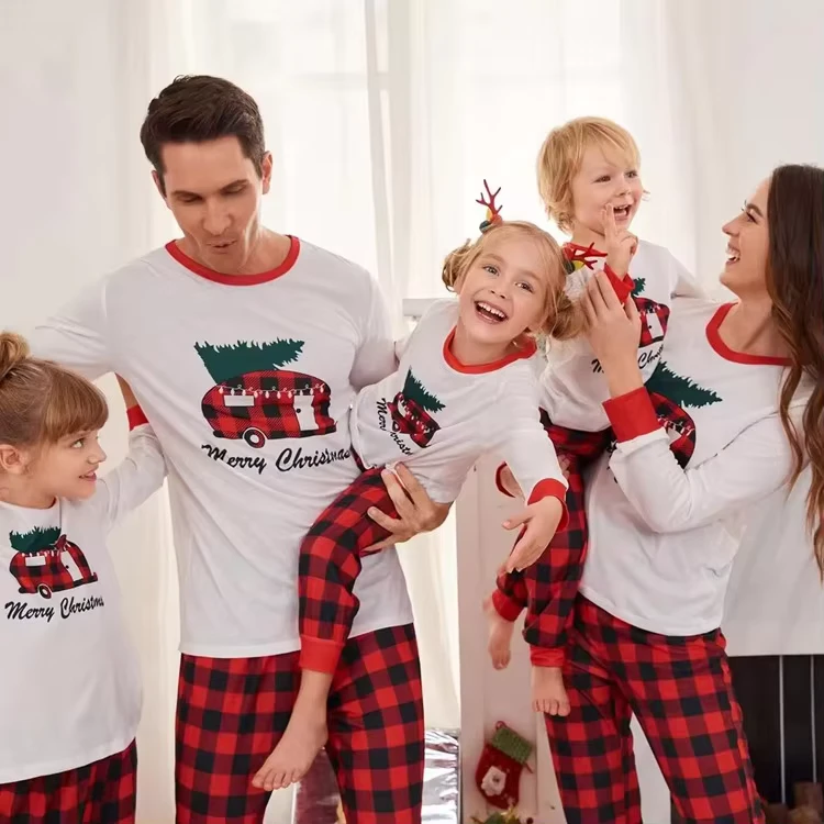 CHINEE Christmas Family Matching Pajamas Sets Plaid Pants White Shirts Baby Kids Christmas Pjs Women Xmas Sleepwear