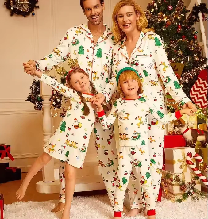 CHINEE Christmas Family Matching Pajamas Sleepwear Bamboo Mens Womens Xmas Loungewear Homewear Loungewear Soft Cotton Modal Pj Sets