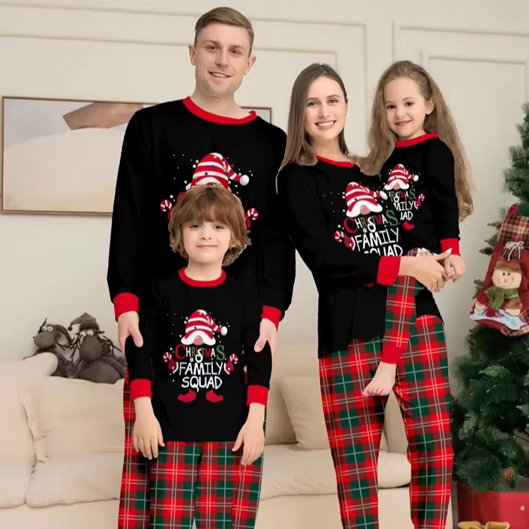 CHINEE Christmas Family Matching Parent Child Pajamas Sets Custom Fashion Print Elastic Waist Thermal Sleepwear