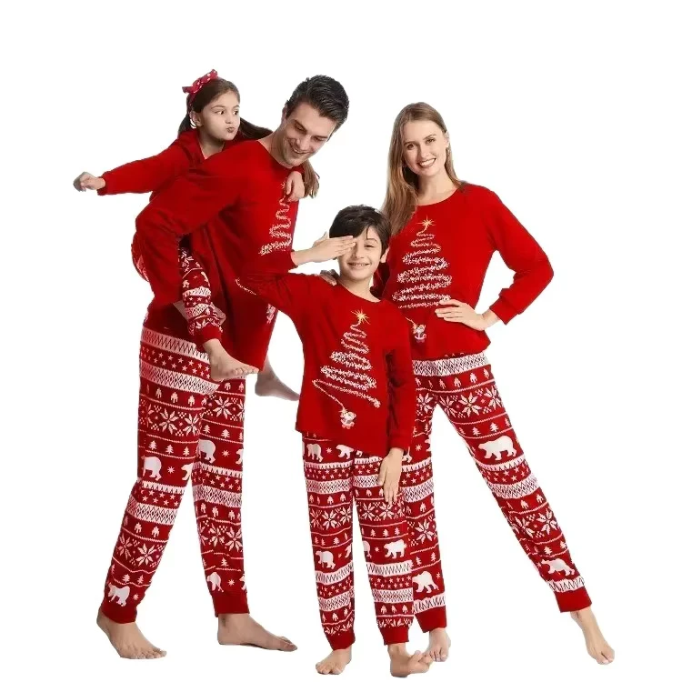 CHINEE Christmas Family Matching Polyester 2 Piece Pajamas Set Elastic Waist Closure Breathable Comfortable Print Size 6XL for