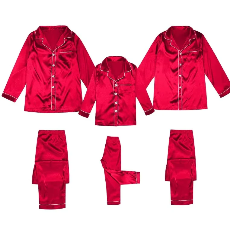 CHINEE Christmas Family Matching Satin Pajamas Set Comfortable Smooth Satin Button Personalized Baby Kids Pyjamas for Couples Home