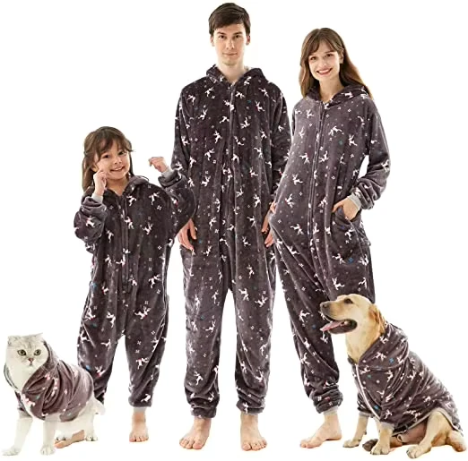 CHINEE Christmas Family Onesie Matching Sets Knitted Hooded Zippered Pajamas for Women Elegant Thermal