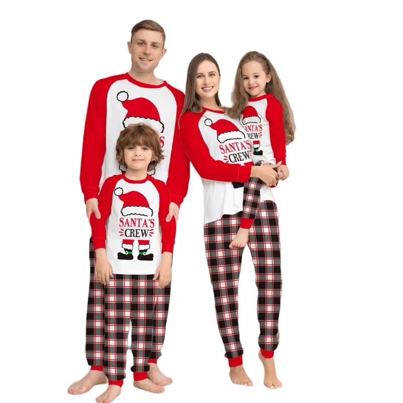 CHINEE Christmas Family Pajamas Set Top With Letters Print Plaid Pants for Women Men Kids & Babies Matching Couples Clothing