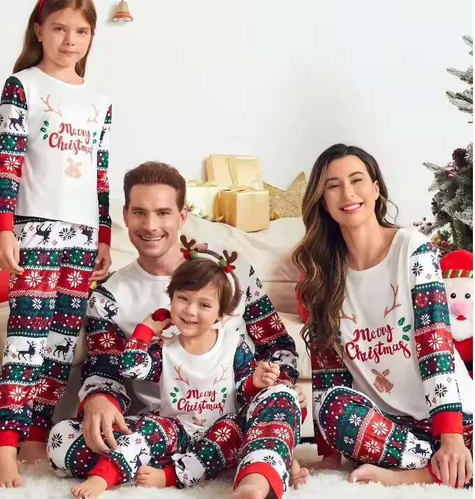 CHINEE Christmas Matching Pajama 100% Cotton Kids Christmas Pajamas Bamboo Family Sleepwear Pj Sets Christmas Family Pajamas