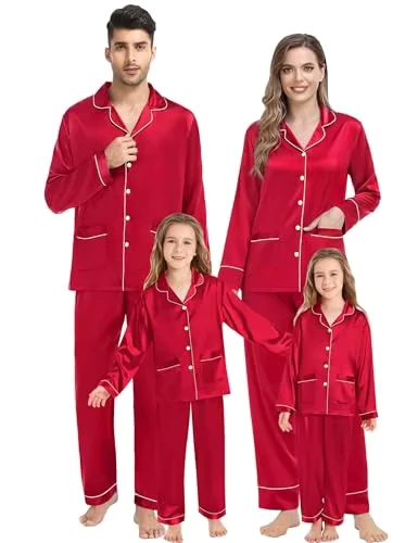 CHINEE Christmas Mommy and Me Family Matching Solid Cute Cotton Satin Boy Men Pjs Pijamas Pyjamas Pajamas Set for Women