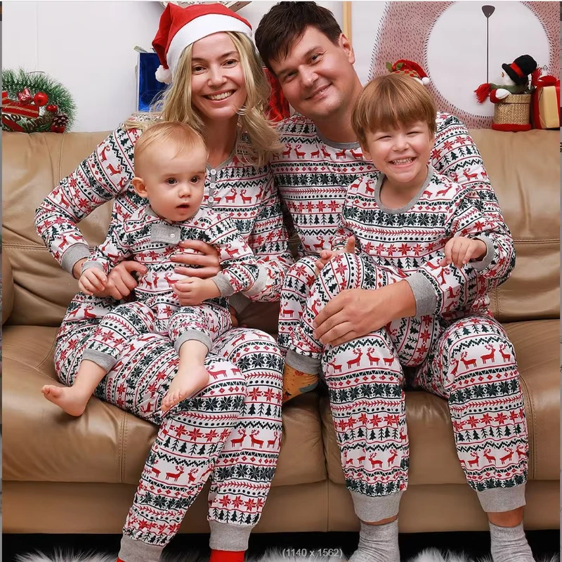 CHINEE Christmas Pajamas Family Matching New Year Father Mother Kids Baby Look Clothes Set Dad Mom and Daughter Son