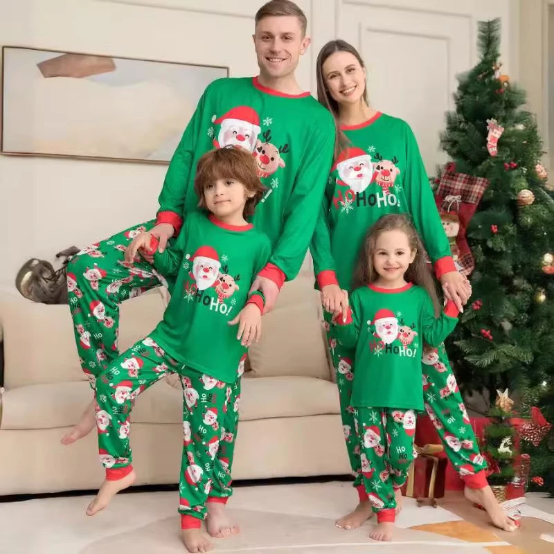 CHINEE Christmas Pajamas Printed Xmas Family Matching Outfits Two Pieces Sleepwear Sets Christmas Family Pajamas Sets