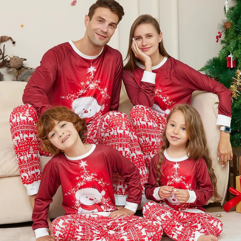 CHINEE Christmas Party Set 2 Piece Sleepwear PJS Set Christmas Family Pajamas Matching Sets