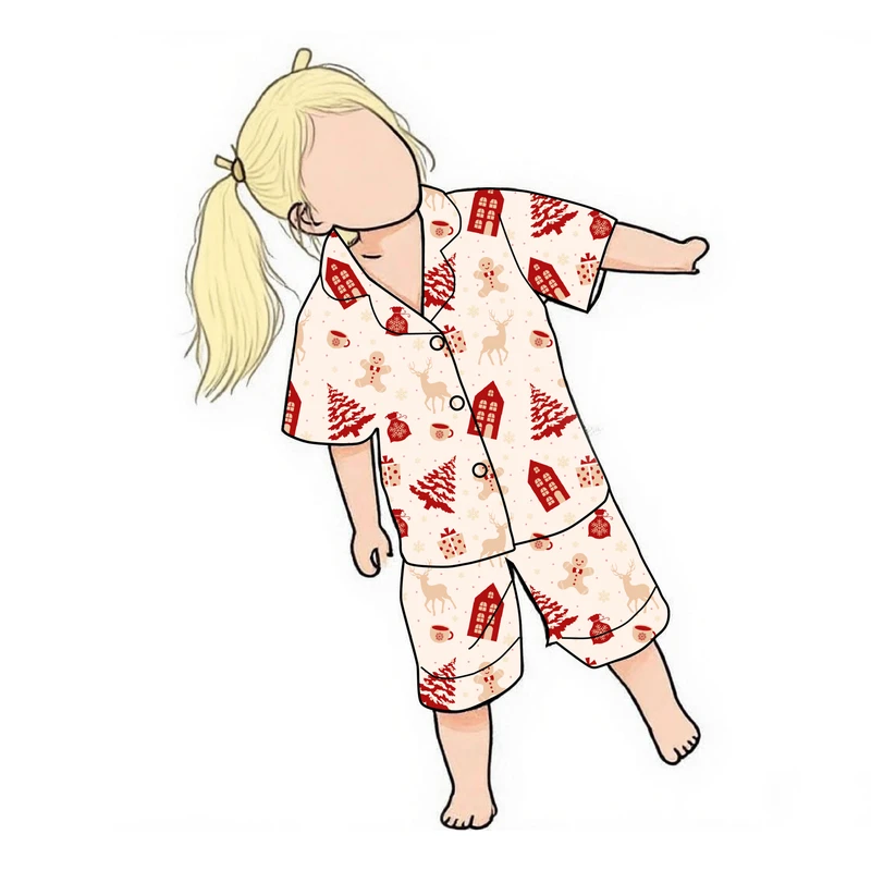CHINEE Christmas-Themed 2-Piece Kids Pajama Set Soft and Lightweight Cotton Summer Sleepwear with Customizable Pattern Baby Underwear