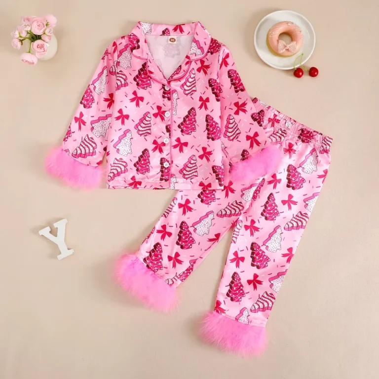 CHINEE-Christmas-Toddler-Kid-Girls-Feather-Trim-Sleepwear-Loungewear-Pajamas-Christmas-Baby-Girls-Satin-Silk-Feather-Pajamas-Set
