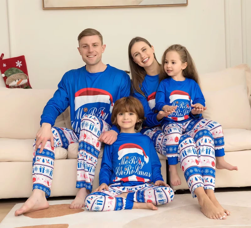CHINEE Christmas Warm Print Long Sleeve 2 Piece Family Matching Sets Pajamas