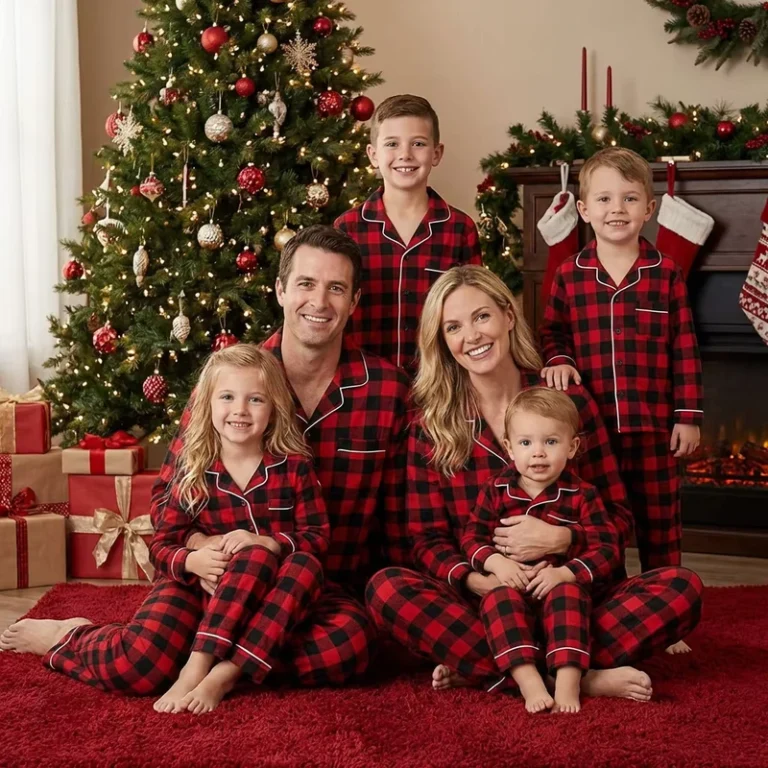 CHINEE-Classic-Family-Christmas-Pajamas-Elastic-Waist-Custom-Front-Logo-Pattern-Matching-Holiday-Sleepwear-Sets-OEM-ODM