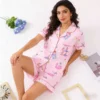CHINEE Color Blue Can Bow Collar Short Sleeved Shorts Loose Sleepwear Cross border Foreign Trade Women's Sleepwear