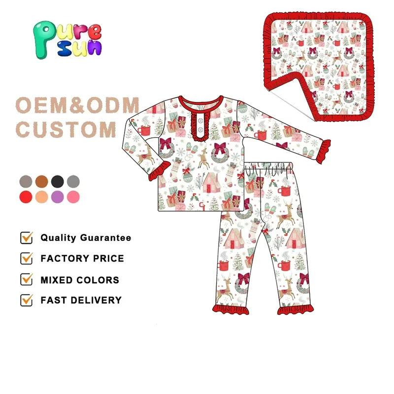 CHINEE Comfortable Bamboo Toddler Girl Outfits Kids Lounge Set Girls Sleepwears Matching Blanket