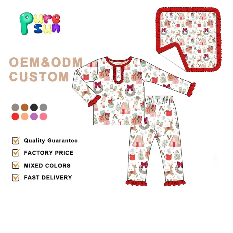 CHINEE Comfortable Bamboo Toddler Girl Outfits Kids Lounge Set Girls Sleepwears Matching Blanket