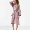 CHINEE Comfortable French Linen Women's Kimono Bathrobe Leopard Pattern V neck Drawstring Closure Couple Hotel Spa Pajama Dressing Gown