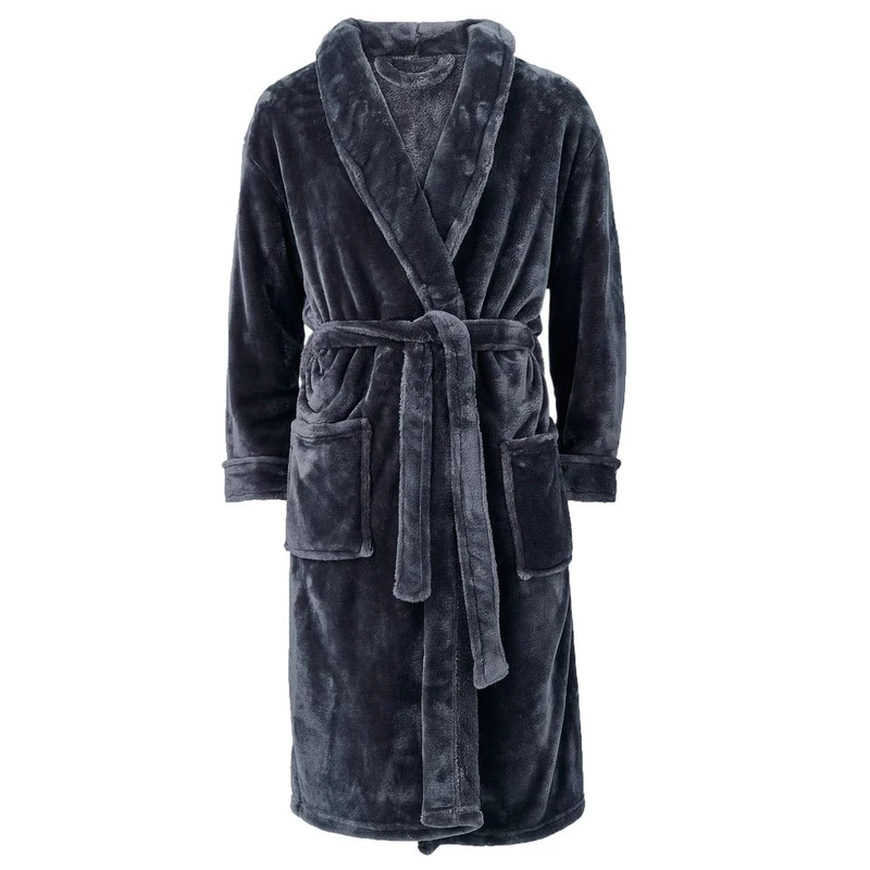 CHINEE Comfortable Heavy Weight Breathable Fleece Plain Black Long Sleeve Plush Super Soft Men's Flannel Bathrobe