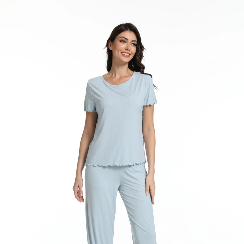 CHINEE Comfortable Solid Cotton Womens Pyjamas Short PJ Set Lace Soft Modal Bamboo Pajamas Loungewear Women Sets