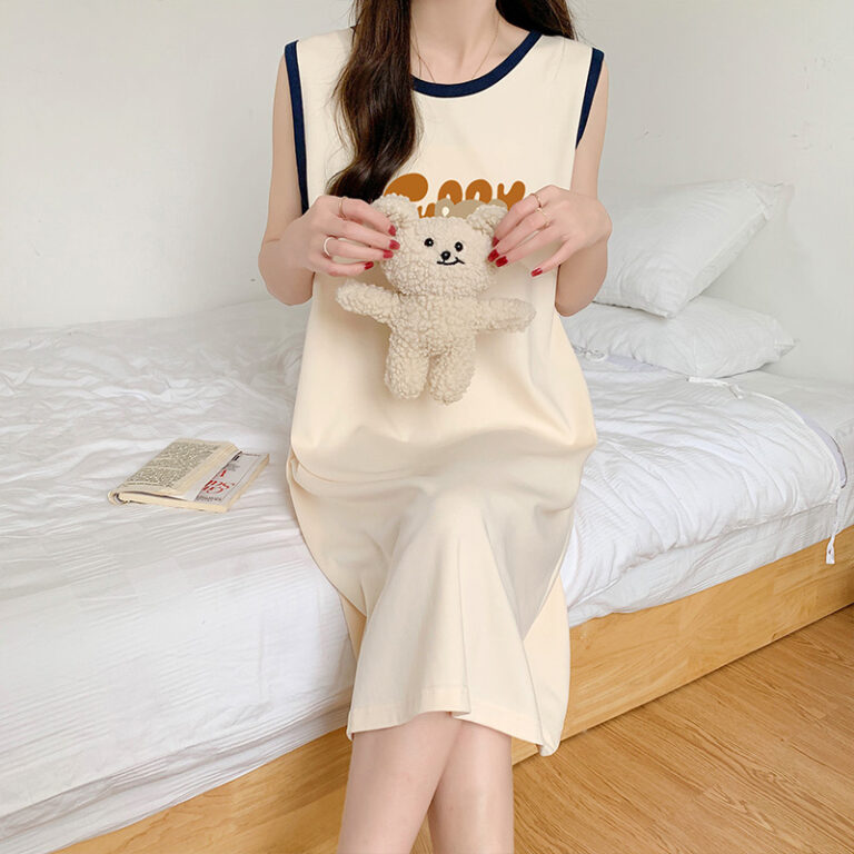 CHINEE-Comfortable-and-Loose-Camisole-Nighty-Lovely-Cartoon-Printed-Sleepwear-Pajamas-Cotton-Night-Dresses-for-Woman